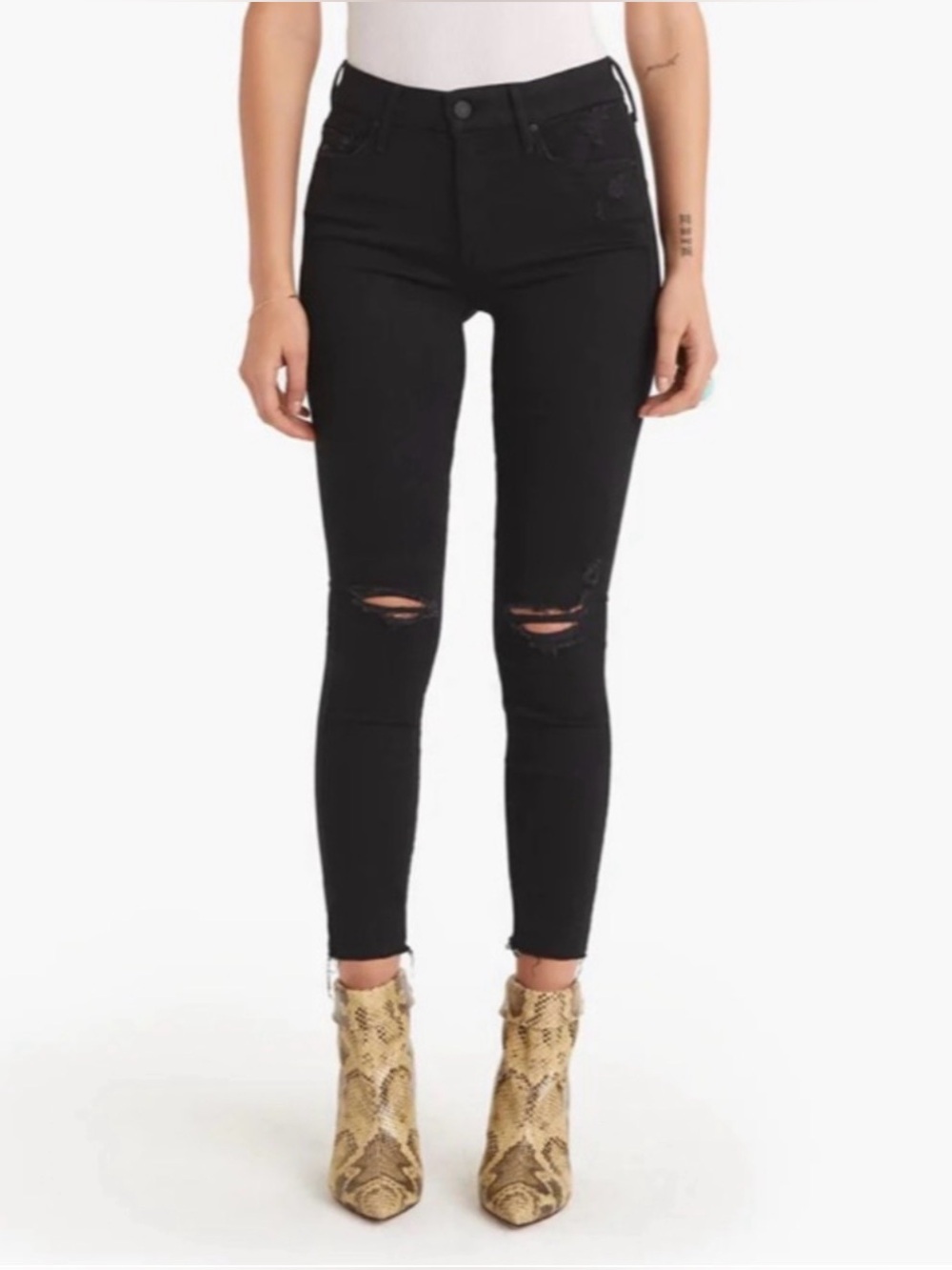 Mother The Looker Ankle Fray High Rise Jeans Black